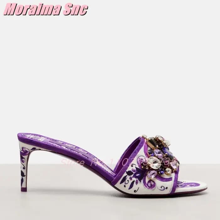 Mules de luxe avec pierres précieuses en cristal