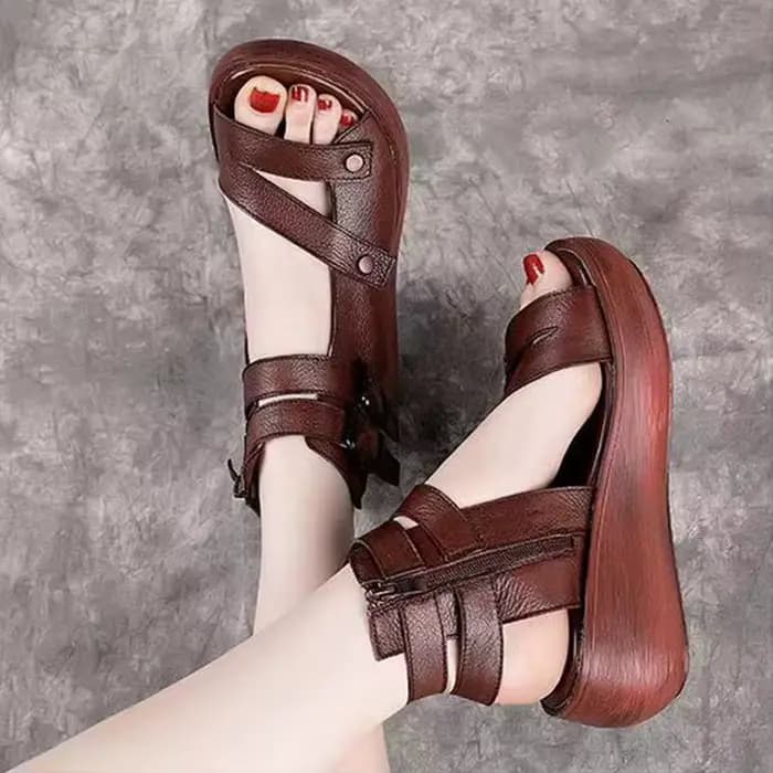 Sandales d'été pour femmes à talon moyen compensé