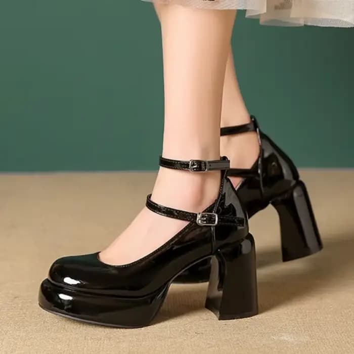 Nouvelles Chaussures à Talons Hauts Automne 2026 pour Femme en Cuir Verni à Bout Rond, Modèle Mary Jane Polyvalent à Bride Unique