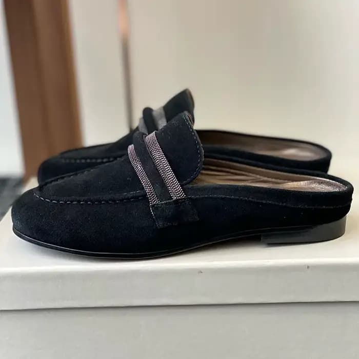 Mules paresseuses plates en daim pour femmes