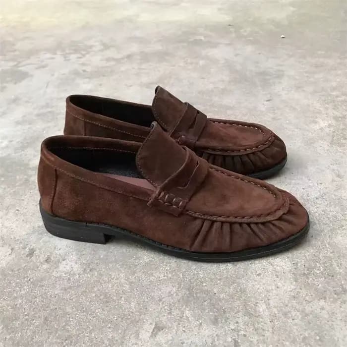 Nouvelles chaussures plates rétro françaises en cuir de veau pur fait à la main