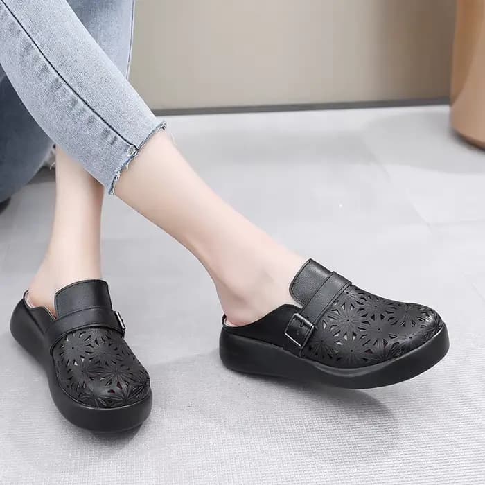 GKTINOO – mules romaines d'été pour femmes, chaussures en cuir de vache véritable, semelle souple avec sangle à boucle, pantoufles de sandales faites à la main