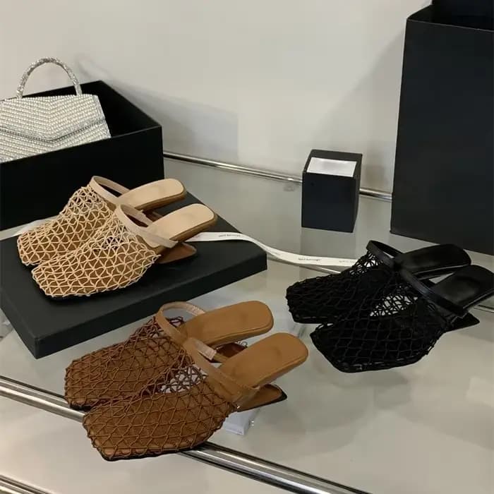 Eilyken Design respirant maille Mule pantoufles femme pompes élégant bout carré étrange talons bas fête dames chaussures coulissantes