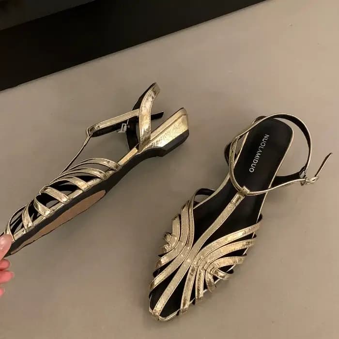 Bailamos 2026 Nouvelle Collection Été Sandales Femme Tendance à Bride Fine Talon Bas Style Gladiateur Bout Pointu avec Boucle Cheville