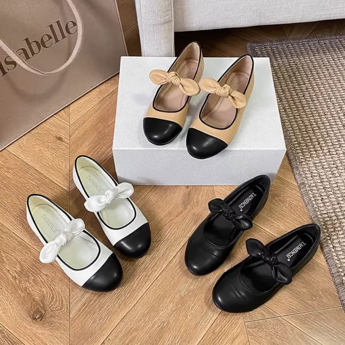 Chaussures plates femmes printemps été nœud épissage tête ronde en peau de mouton polyvalent réduction de l'âge bouche