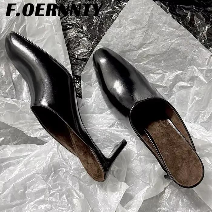 Mules rétro en cuir véritable pour femmes
