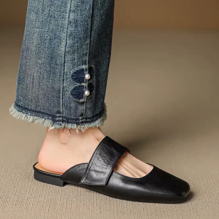 Mules d'été en cuir véritable pour femmes