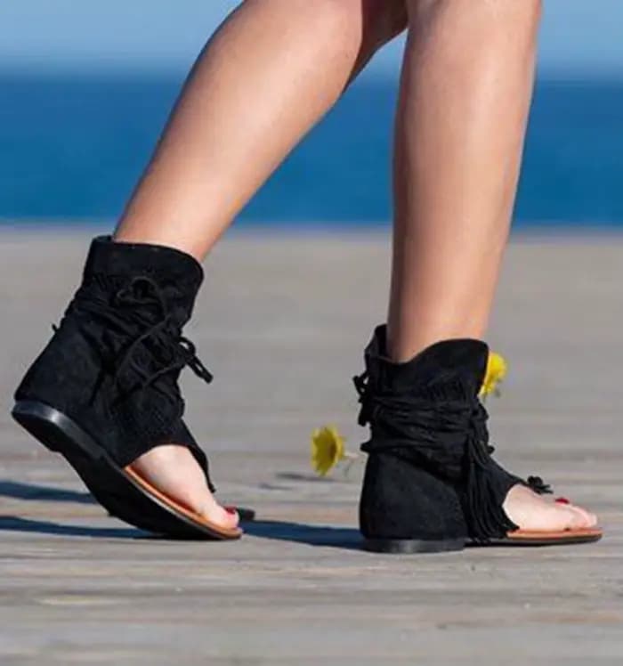 Rétro gland sandales pour femme été Boho chaussures plates dames à lacets