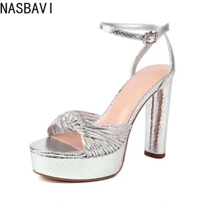 NASBAVI femmes bande étroite sandales or plate-forme sandale 12 cm semelle épaisse talons hauts dames sandale été gladiateur femmes chaussures 42