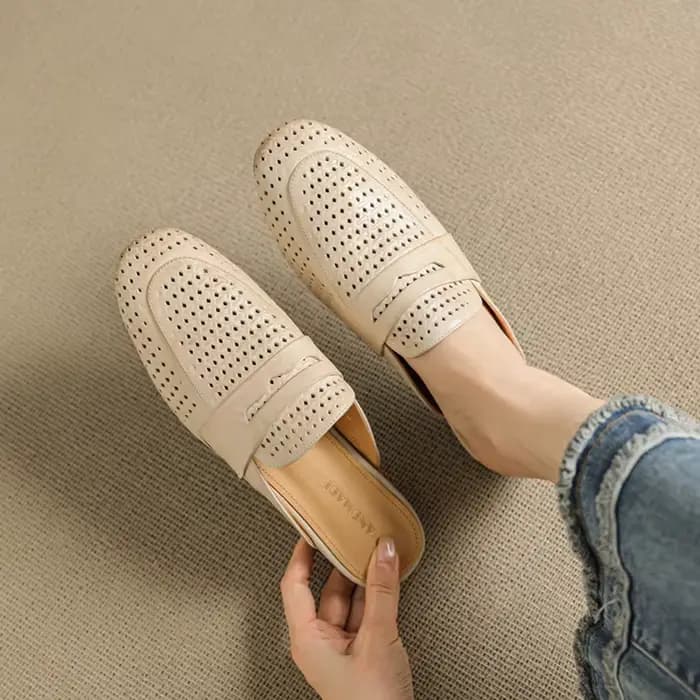 Mules d'été en cuir véritable pour femmes