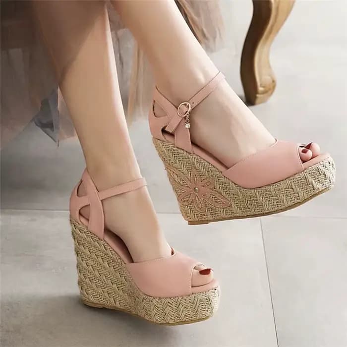 Sandales compensées pour femmes, chaussures d'été tendance, tongs gladiateur à plateforme tricotée, décontractées, blanches et roses, pour soirée, grande taille 45