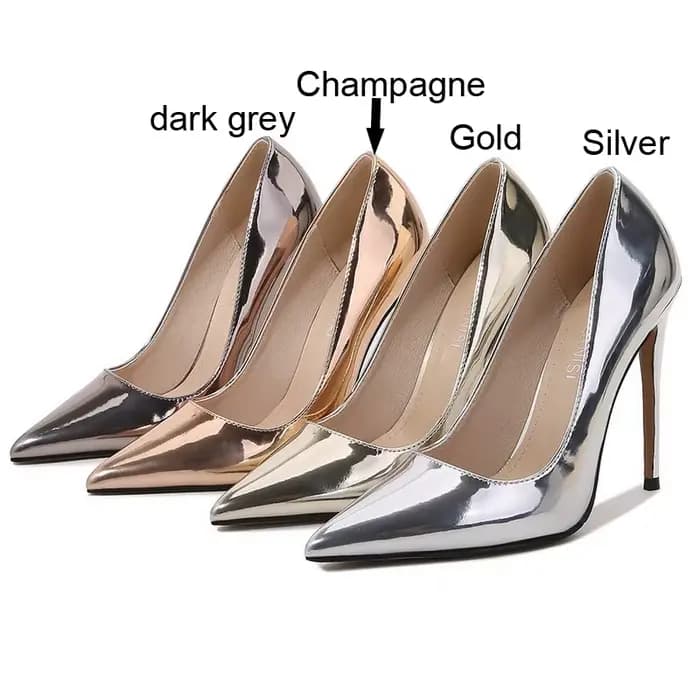 Chaussures à talons hauts et fins en argent liquide pour femmes