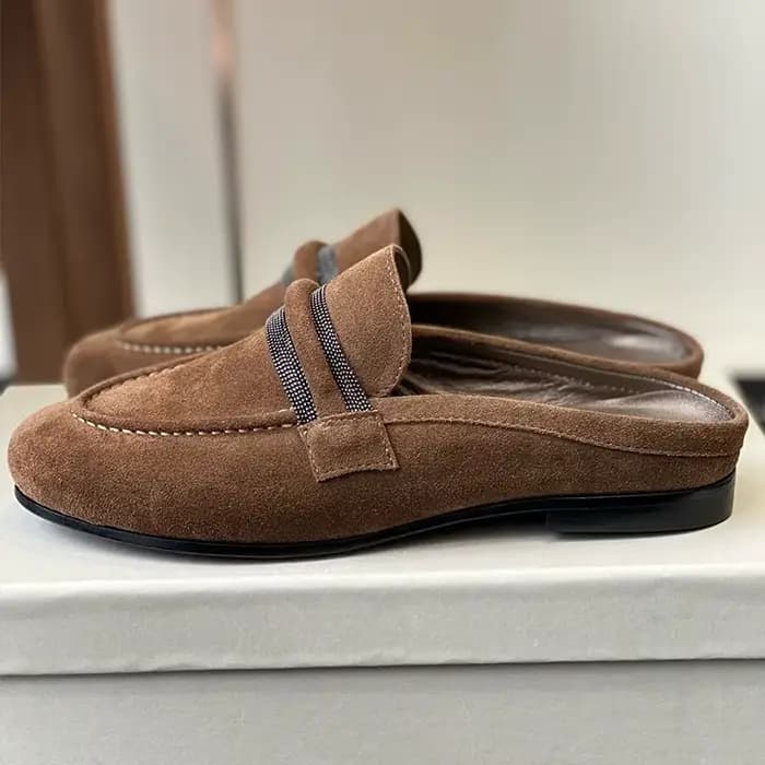 Mules paresseuses plates en daim pour femmes