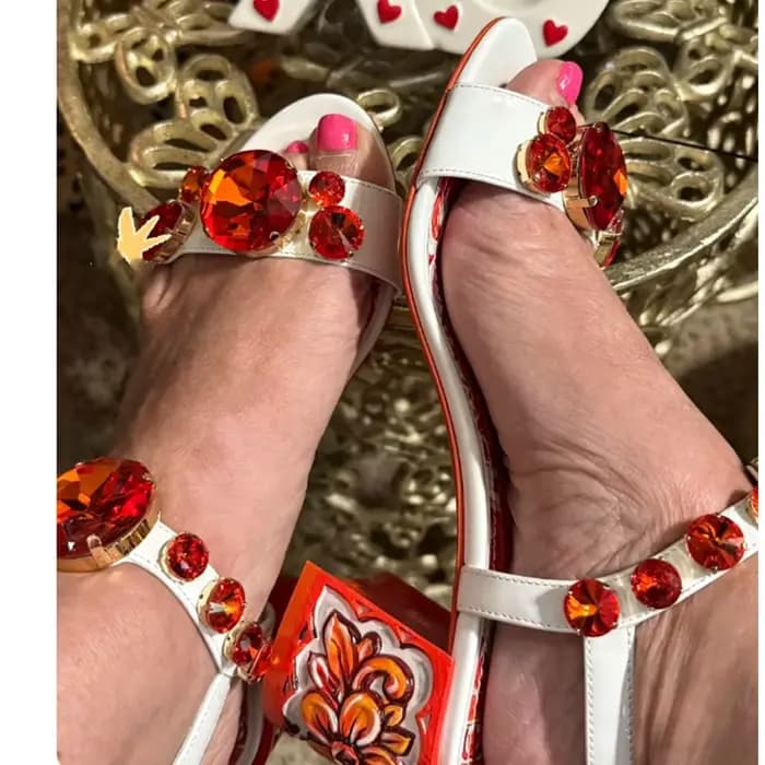 Sandales à talon bloc imprimées en 3D Orange Bohème pour femme