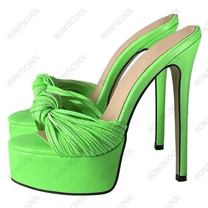 Ronticool-Mules à plateforme faites à la main pour femmes, sandales d'été, sexy, talon aiguille, Parker ouvert, fabuleux, chaussures de soirée noires, taille US 5-20