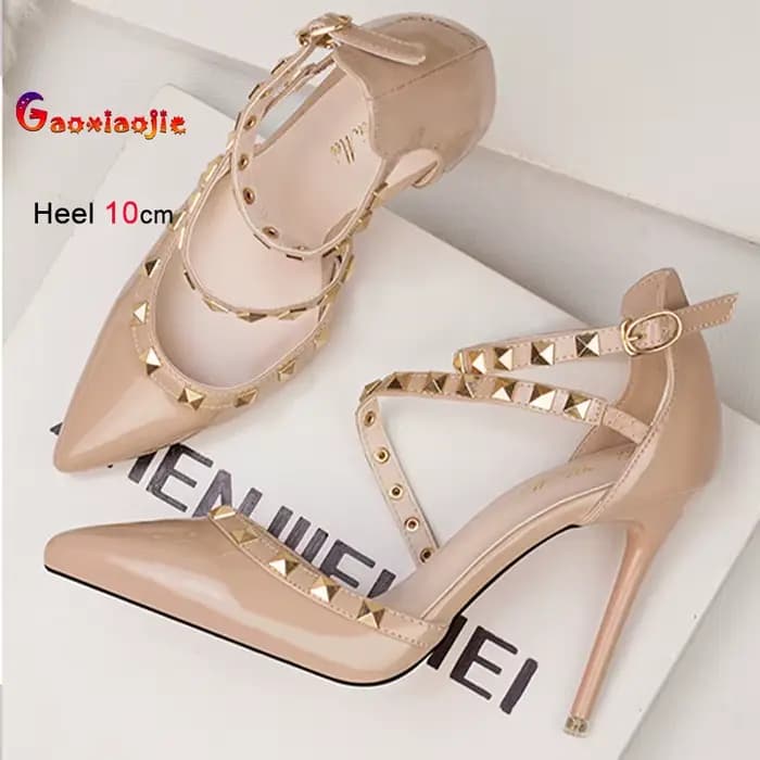 Europe et amérique été femmes chaussures à talons hauts mode bout pointu bouche peu profonde Rivet évider discothèque