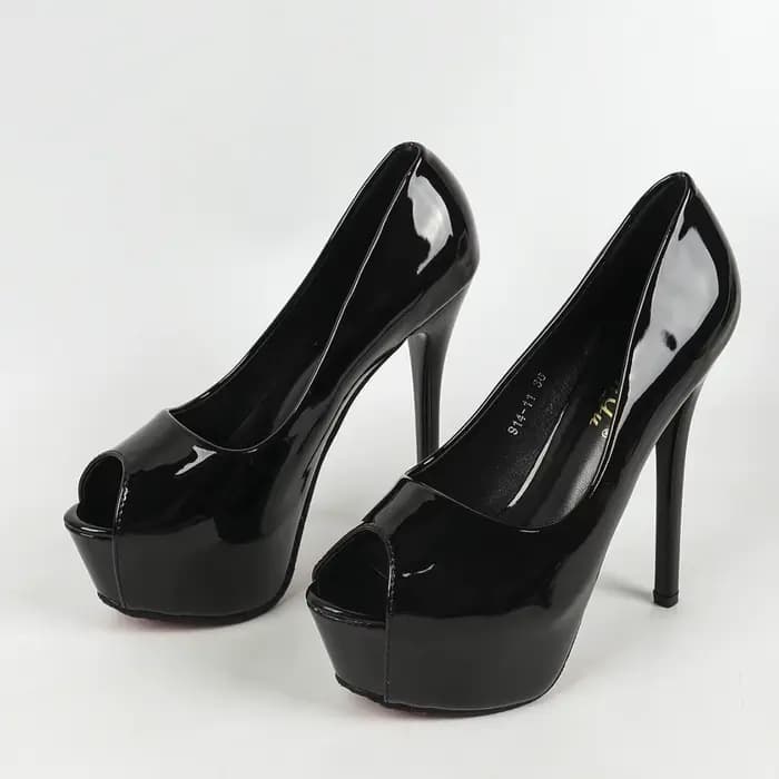 Escarpins noirs en cuir verni à talons ultra hauts pour femmes