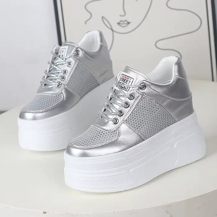 Baskets à plateforme en cuir véritable pour femmes