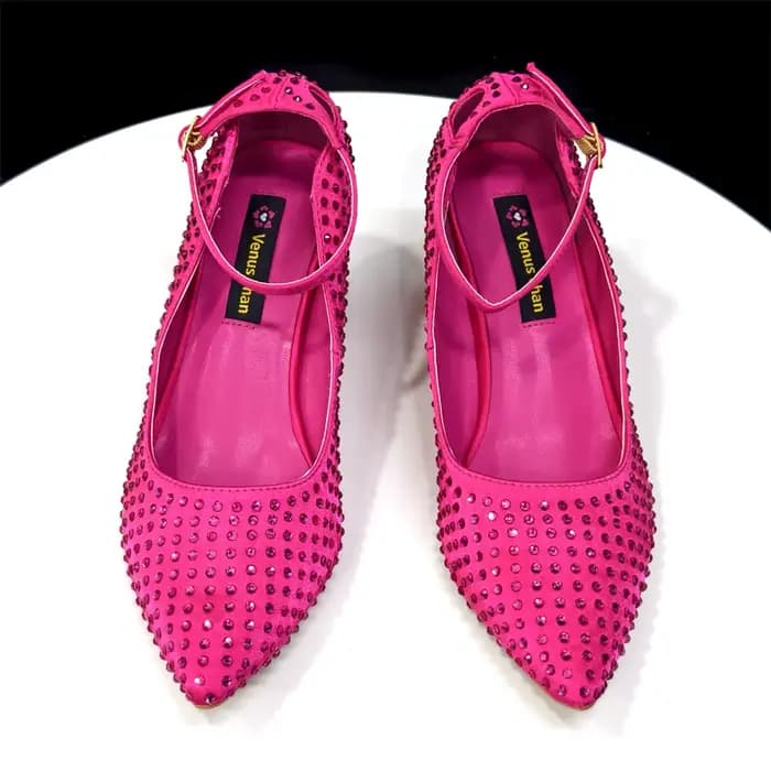 Ensemble élégant talons et sac à main fuchsia pour femme 2026 – Chaussures ornées de strass magnifiques pour mariages et événements spéciaux
