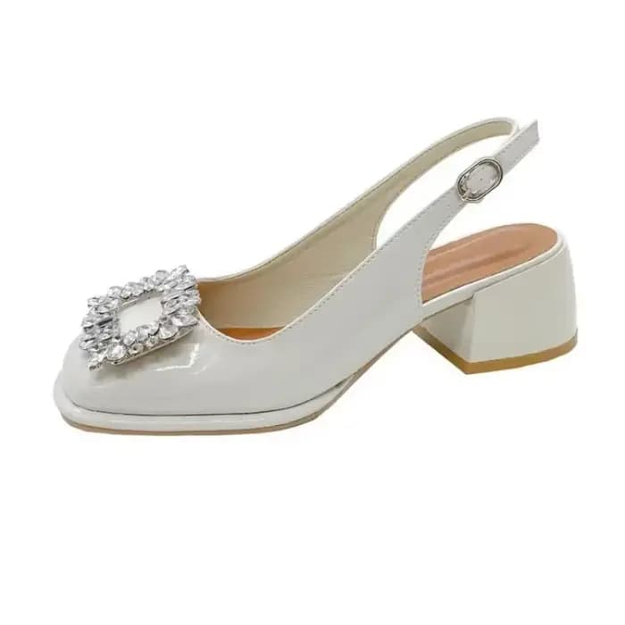 Baotou-Sandales d'Été à Tête Carrée pour Femme, Nouvelles Sandales Françaises Rétro, Diamant d'Eau, ConstruBack Hollow Optics Heel Sandals Large 42