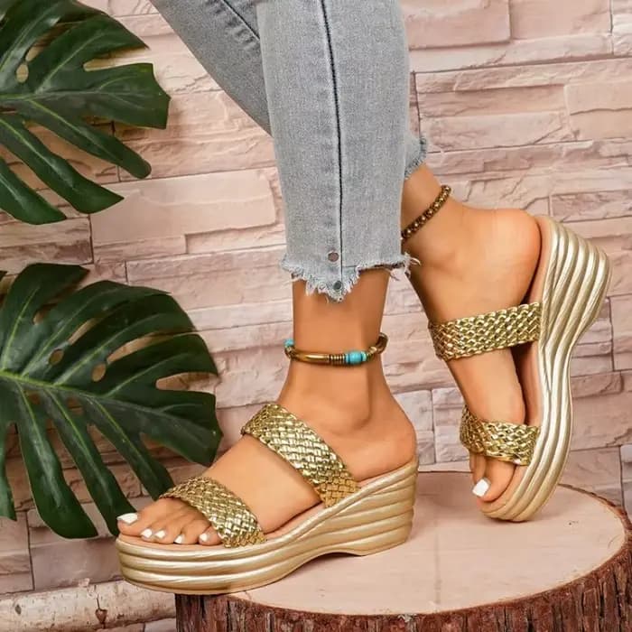 Sandales compensées pour femmes, à plateforme, à enfiler, à bout ouvert, avec lanières tressées, chaussures décontractées pour les vacances d'été, la marche quotidienne et les activités de plein air