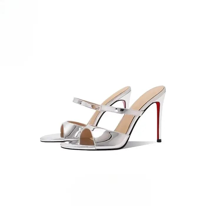 Sandales en cuir verni noir, pantoufles d'extérieur pour femmes, talons fins, bout rond, orteils exposés, nouveaux talons hauts d'été sexy