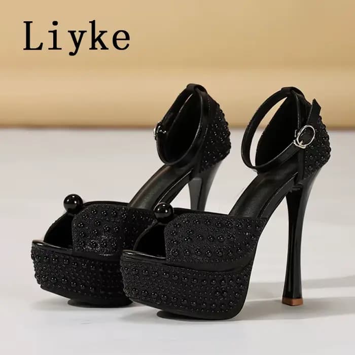Sandales à plateforme à talons hauts sexy noir et blanc Liyke