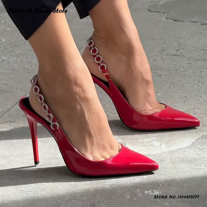 Escarpins en cuir verni et cristal pour femmes