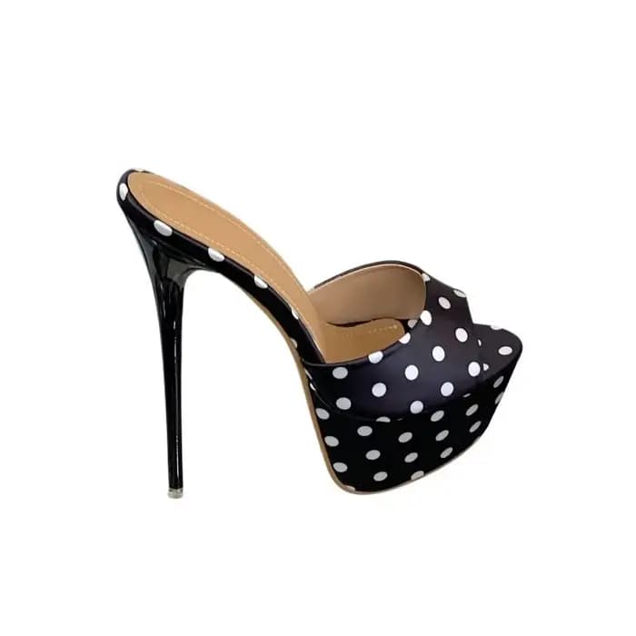 Sandales à plateforme imperméables à pois français, talons hauts de 16 cm, talon ultra haut, à une bride, chaussures pour femmes, style sexy, été