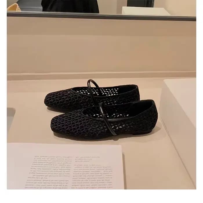 2025 zapatos de Ballet de malla hueca para mujer