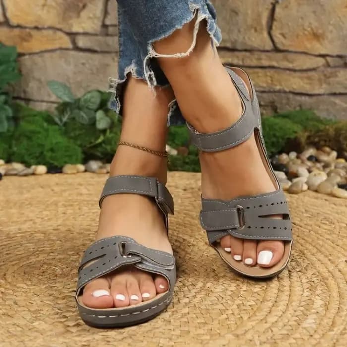 Sandales compensées pour femmes, réglables avec fermeture auto-agrippante, semelle orthopédique souple antidérapante, chaussures de marche décontractées pour l'extérieur et le quotidien