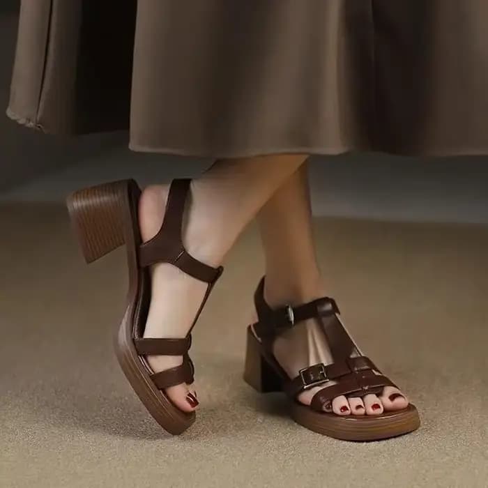 Sandales à talon épais style romain pour femme