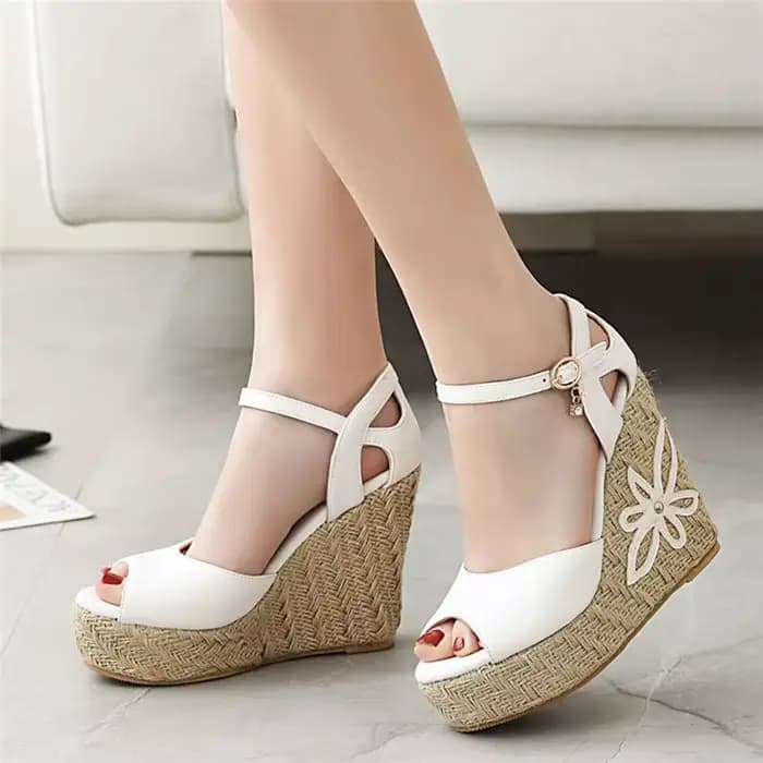 Sandales compensées pour femmes, chaussures d'été tendance, tongs gladiateur à plateforme tricotée, décontractées, blanches et roses, pour soirée, grande taille 45