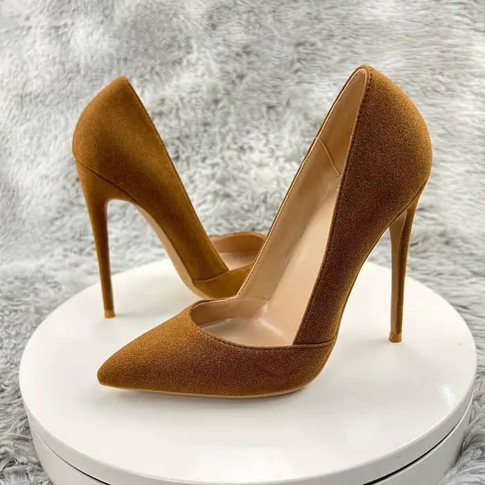 Escarpins à talons aiguilles en daim gris pour femmes