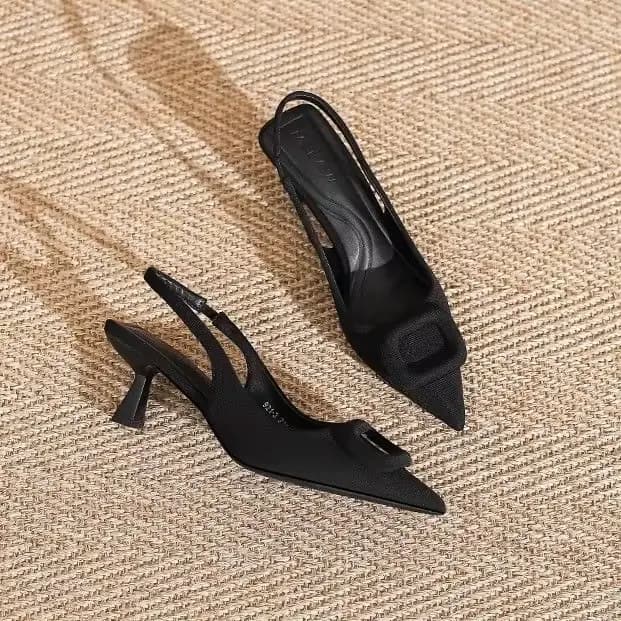 Chaussures Slingback Femme Tendance Printemps Nouveauté Talons Hauts Élégants à Talon Moyen Bout Pointu Sandales Mules à Enfiler