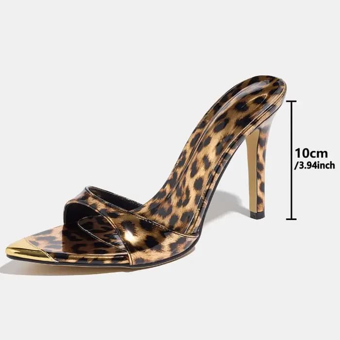 Sexy léopard Peep Toe femmes pantoufles à talons 2026 nouveau bout pointu diapositives dames vacances créateur de mode Mules sandales femme