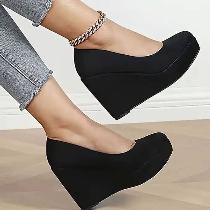 LIHUAMAO daim compensées femmes chaussures léopard plate-forme pompes fête mariage bureau dame chaussures à talons hauts