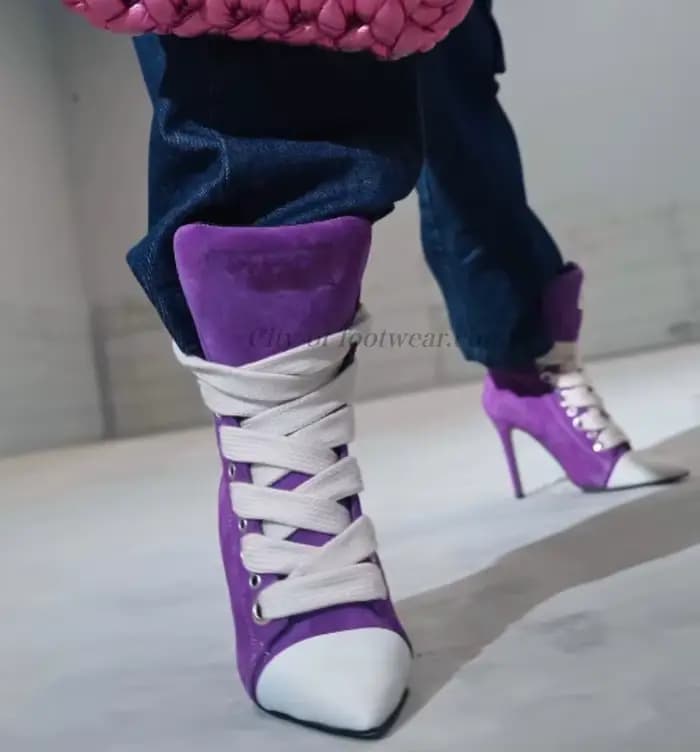 Bottines à bout pointu en daim chic, talons aiguilles, lacets colorés, cuir, grandes tailles, chaussures de luxe pour femmes, talons hauts sexy marron.