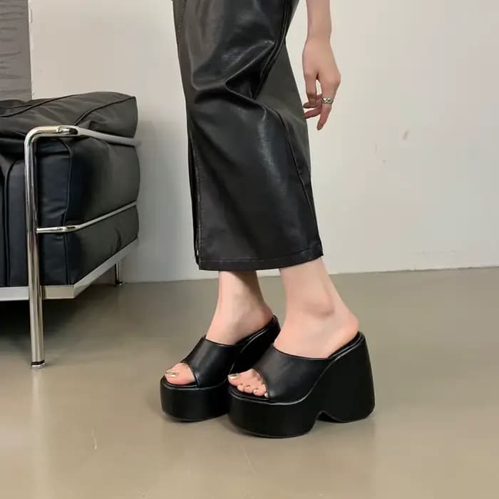 Pantoufles d'Été à Talons Hauts Blancs et Noirs pour Femme