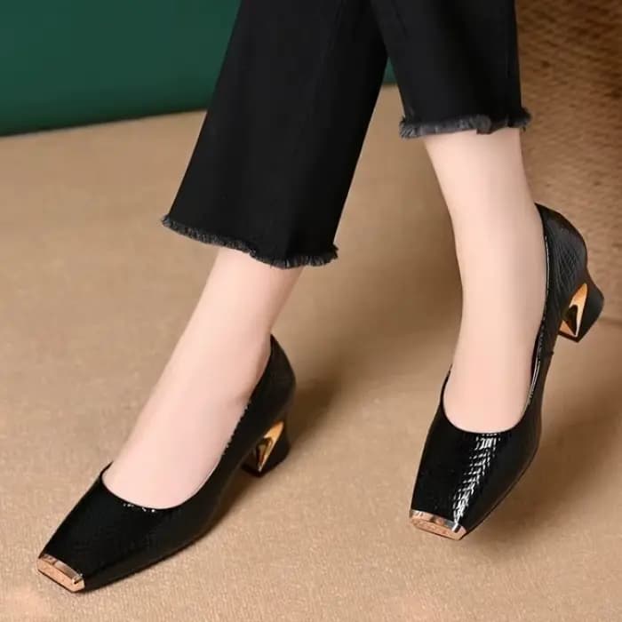 Escarpins français élégants à bout carré pour femmes, semelle souple confortable, talon épais élégant, chaussures de travail professionnelles peu profondes, tailles 35 à 43