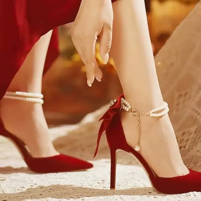 Escarpins pour femmes chaussures de mariage à talons fins 2025 papillon rouge