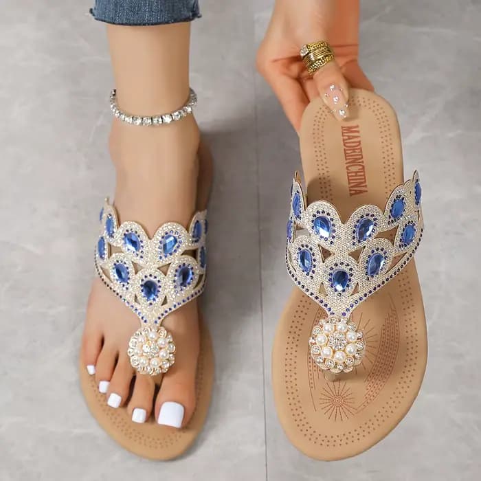 Sandales plates pour femmes, tendance, avec strass, sandales de plage décontractées, à bout ouvert, nouvelles chaussures plates d'été ajourées à lacets