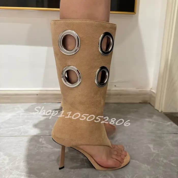 Nouvelles Bottes à Talons Hauts pour Femmes 2026 – Bottines Tendance à Bout Ouvert avec Cercle Métallique – Chaussures Femme Grande Taille