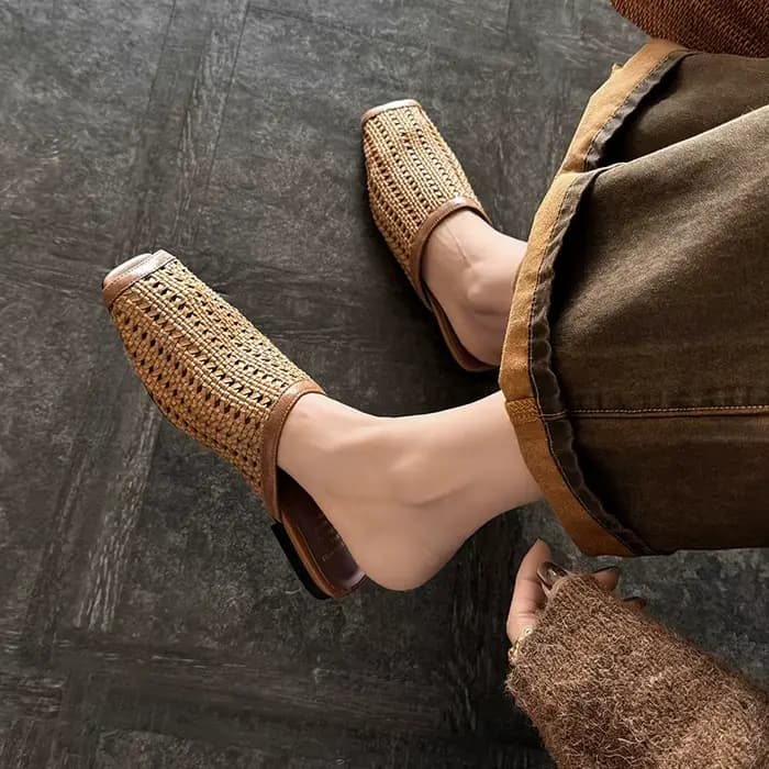 Nouvelles mules rétro pour femmes en cuir véritable et peau de mouton