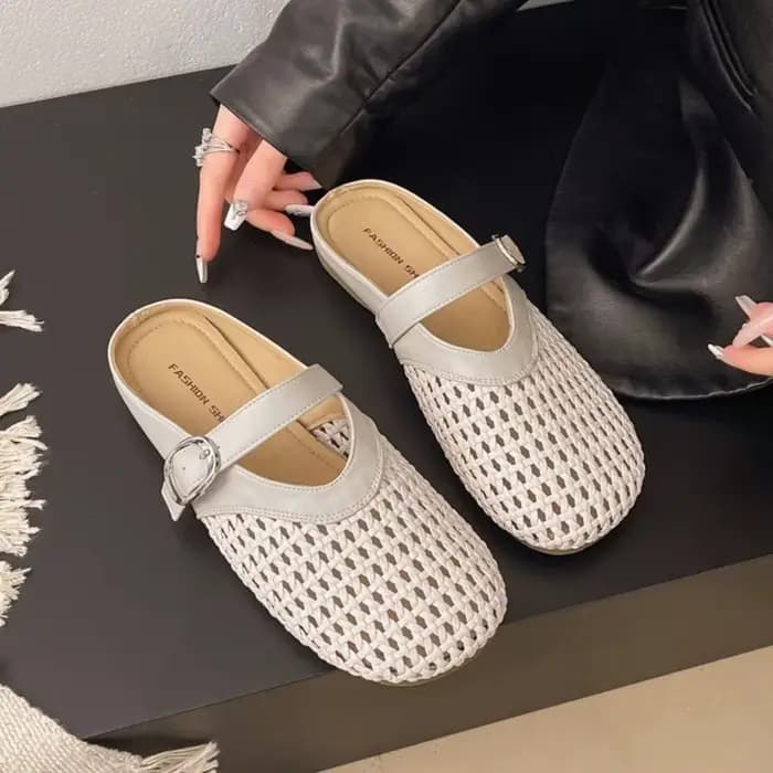 Mules pour femmes, nouvelles sandales d'été tissées à bout fermé