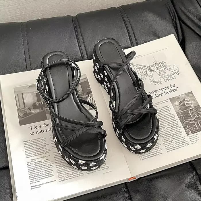 Sandales à plateforme compensée pour femmes, chaussures d'été à talons hauts imprimés, pantoufles à fond épais pour augmenter la hauteur, 2025