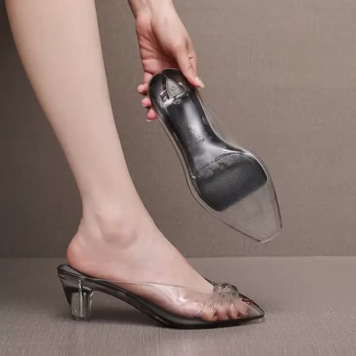 Sandales à talons bas élégantes de style français pour femme, chaussures en gelée scintillantes, mules à bout ouvert pour les voyages à la plage et les événements estivaux