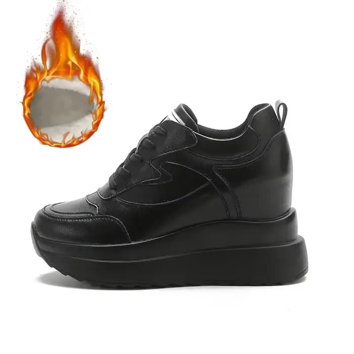 Talons compensés femmes baskets en cuir chaussures de marche hauteur interne augmenter 10 cm femme