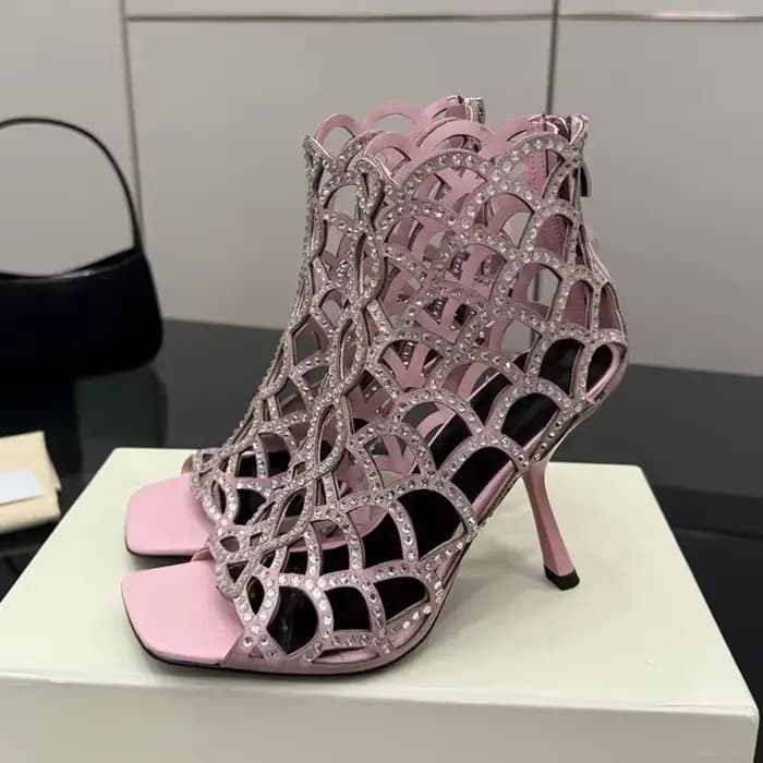 Sandales à talons hauts et fins en cristal brillant pour femmes, bottes ajourées à bout ouvert avec strass scintillants, chaussures de robe de Banquet pour printemps et été