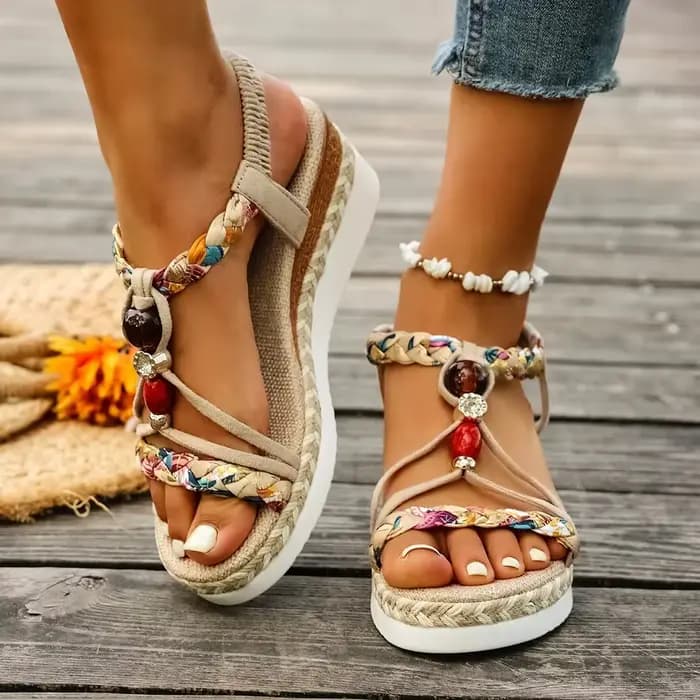Mode t-strap plate-forme sandales pour femmes nouveau mélange de couleurs bande élastique
